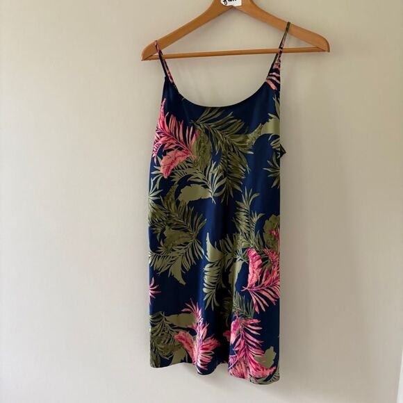 Joyspun Navy Blue Tropical Dress Print PJ Pajama Slip Gown Chemise Women's L - Picture 8 of 8